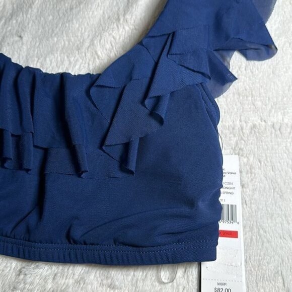 Carmen Marc Valvo Women's Mesh Ruffle Midnight Blue Bikini Top size Medium NEW - Picture 14 of 16